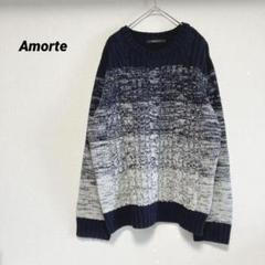Amorte ニット　セーター　メンズ　ネイビー　ホワイト　L