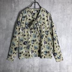 昭和レトロボウタイ長袖シャツブラウス花柄大きいサイズくすみ色グリーン古着