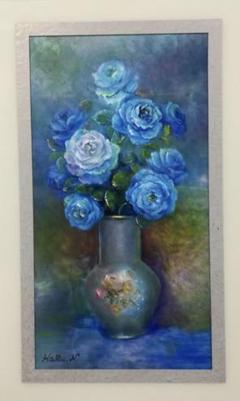 油彩画 バラの花束 本体約40cm x 32cm D.Desmond 油彩画 バラの花束 本体約40cm x 32cm D.Desmond（花束バラの