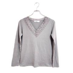 ニコアンド 長袖カットソー M レース Vネック グレー 上品 おでかけ