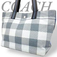 韓国 ファッション通販 COACH コーチ トートバッグ キャンバス レザー チェック柄 大 バッグ