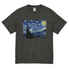 ゴッホ　油彩画　星月夜　プリントシャツ　半袖　トップス　デザインシャツ　DTF