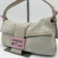 【良品】フェンディ マンマバケット ショルダーバッグ コットン アイボリー系
