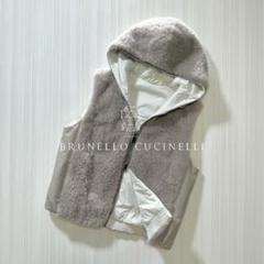 N62★美品★21-22AW★極上カシミヤファー フードベスト ブルネロクチネリ N62☆美品☆21-22AW☆極上カシミヤファー フードベスト ブルネロ