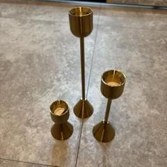 ゴールドキャンドルホルダー3個セットろうそく付き