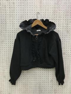 axes femme 古着 サテンリボン紐　フリルトリムジップフーディー