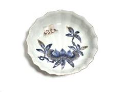 古伊万里　骨董　色絵　金彩　栗に蝶々の図　秋　輪花縁　なます皿　膾皿 古伊万里 骨董 色絵 金彩 栗に蝶々の図 秋 輪花縁 なます皿 膾皿