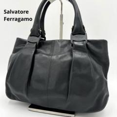 【極美品】フェラガモ 2way ハンドバッグ ロゴ シボ革 ブラック レザー f16125-1.jpg