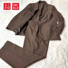 極美品 ユニクロ スーツセットアップ パンツ ブラウン レディース 大きいサイズ UNIQLO レディースセットアップ ブラウン ジャケットS パンツM