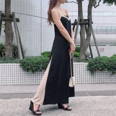 rienda バイカラーキャミロンパース