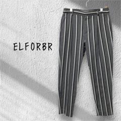 ELFORBR エルフォーブル　グレー ストライプ カジュアルパンツ