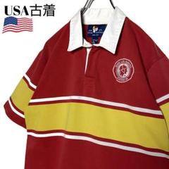 90s US古着 ブリスベンブロンコス　半袖ラガーシャツXL 赤茶×黄 90s US古着 ブリスベンブロンコス 半袖ラガーシャツXL 赤茶×黄