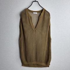 ビューティアンドユース　コットンメッシュスキッパーネックフレンチスリーブニット