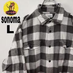 usa古着 sonoma ネルシャツ　L　ホワイト　グレー　チェック