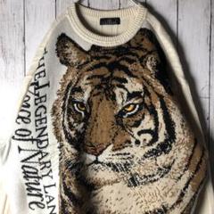 CALBARI ニット セーター トラ タイガー L アイボリー リブ 刺繍
