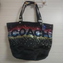 COACH♡ラインストーン ホリデートートバッグ サテン×パテント F17144