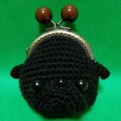✿ハンドメイド✿がま口・ポーチ✿手編み・あみぐるみ✿黒パグちゃん✿