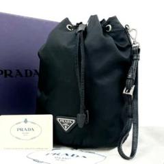 PRADA 巾着ポーチ 三角ロゴプレート リナイロンサフィアーノレザーハンドル PRADA 巾着ポーチ 三角ロゴプレート リナイロンサフィアーノ