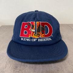 バドワイザー 帽子 キャップ 90s USA製 ロゴ 刺繍 古着 青 15434