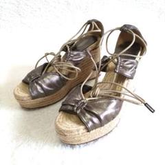 HERMES エルメス エスパドリーユ レザー レースアップサンダル シルバー