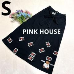 【PINKHOUSE】フレアロングスカート　ベア　黒　パッチワーク　刺繍　S相当