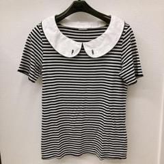ピンクハウス ストライプ柄 襟付き 半袖Tシャツ M 白×黒