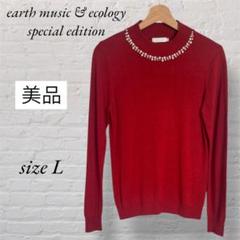 ★美品★ earth music&ecology ハイネックビジューニット L