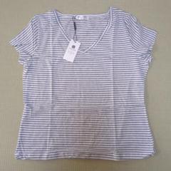 Lサイズ　半袖Tシャツ　Vネック　グレー　ボーダー