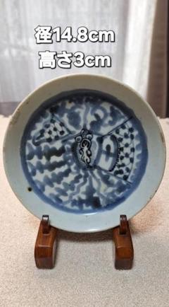 骨董　アンティーク　古染付　青花　松鹿鶴図　五寸皿　丸皿　清朝　中国骨董 骨董 アンティーク 古染付 青花 松鹿鶴図 五寸皿 丸皿 清朝 中国骨董
