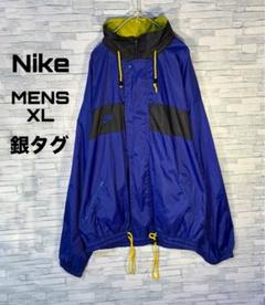 【USA古着】ナイキナイロンジャケットXL銀タグ　刺繍90sネイビーブラック