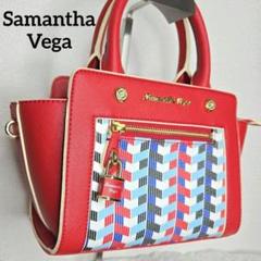 SamanthaVega ミニバッグ赤ショルダー付 幾何柄カデナビジュー2way