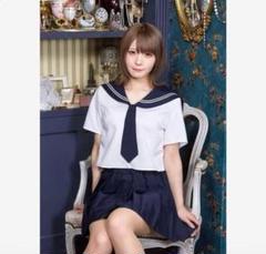 ネクタイ付き半袖体型カバーフレアスカートプチプラミニセーラー服 [3点セット]