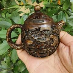 銅細工 浮彫鯉躍龍門茶壺 酒壺 装飾品 工芸品 美術品 置物