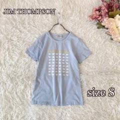 JIM THOMPSON Tシャツ ゾウ柄 スリムフィット 水色 Sストレッチ綿