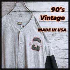 【USA製】 90sオハイオ大学コットンカレッジロゴベースボールシャツバイカラー