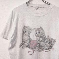 90年代 カナダ製　猫Tシャツ　キャット　グレー　青目　アニマル