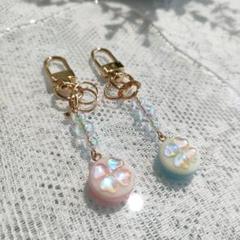 （一点物）（ピンク）夢かわ♡よつばのクローバーのキーリングストラップ
