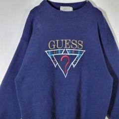 年最新古着 スウェット s USA製 GUESS ゲス ロゴ 刺しゅう 2段