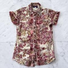 希少 KENZO JEANS 花柄パワーネットシャツ M 半袖フリル