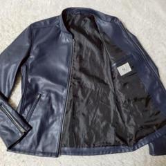 極美品✨　タケオキクチ　シングルライダースジャケット　ネイビー　紺　L　レザー