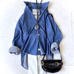 フランクアンドアイリーン Eileen M相当 スキッパー デニムシャツ 青