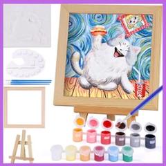 猫の絵画セット アクリル絵の具12色付き 子供用 お絵描きキット 塗り絵 工作