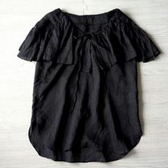 美品　ノーリーズ【WEB限定】ペーパーリネンフリルブラウス　ブラック麻100%