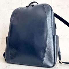 【未使用品】キタムラ ミニ リュック レザー シボ革 ロゴ ネイビー 未使用品】キタムラ ミニ リュック レザー シボ革 ロゴ ネイビー