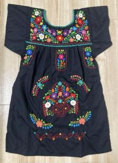 【3-4歳サイズ】キッズ メキシカン刺繍 ワンピース 黒のサムネイル