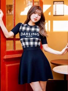 DARLING RICH 半袖ミニワンピース ブラック フリーサイズ ダーリッチ Darich バックオープンリボンニットミニワンピース