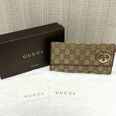 グッチ GUCCI GG柄 キャンバス レザー 長財布ラブリー 金具 2つ折り GUCCI グッチ 長財布 美品 二つ折り ラブリーハート GG キャンバス