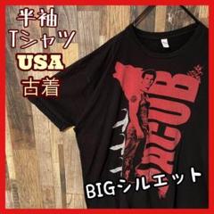 人物 プリント メンズ ブラック ゆるダボ 2XL 古着 90s 半袖 Tシャツ