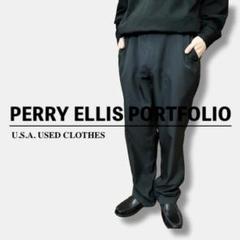 Perry ellis Portfolio ツータックスラックス ダブル裾 黒 古着–90's～00's Perry Ellis 