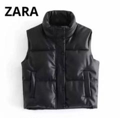 【良品】【大人気完売商品】ZARA ダウンベスト フェイクレザー  M ZARA レザーダウンベスト - メルカリ
